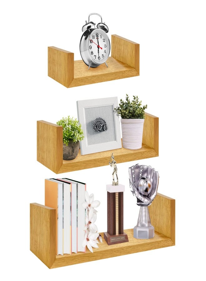 ILOT 100% Solid Wood Floating Shelves Perfect for Bathroom Décor Set of 3 Wooden Wall Shelves for Bedroom Living Room Kitchen Simple Minimalist Home Décor - Image 1